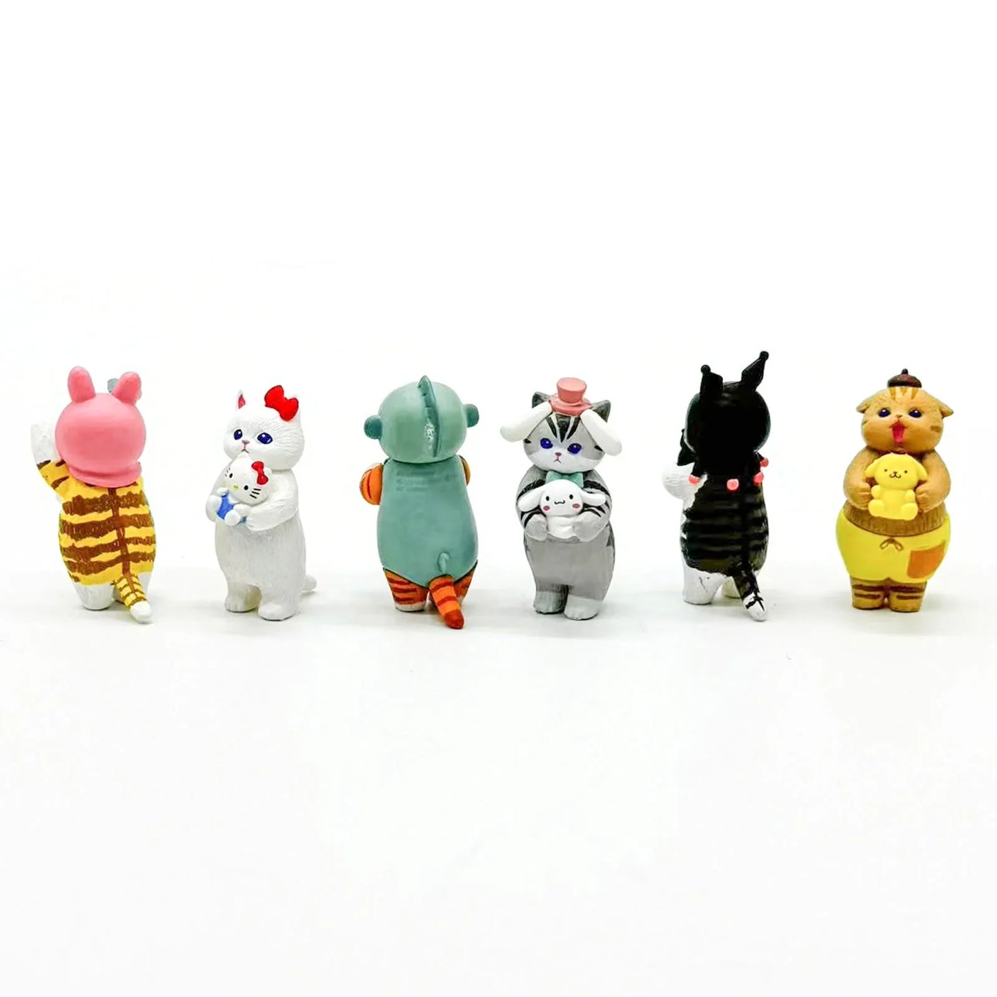 Mofusand Cats Wearing Sanrio Characters Clothes Holding Dolls Cute Figure Blind Box My Melody Kuromi Cinnomoroll Hello Kitty
