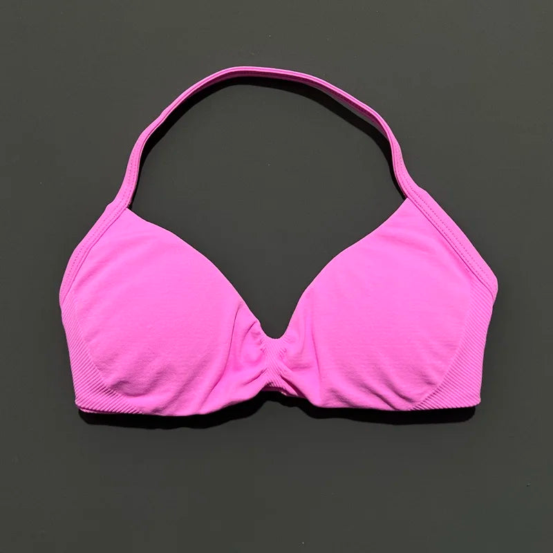 HISTELLO Strappy Bra Women Seamless Gym Underwear High Support Halter Sexy Sports Pilates Clothing Push-up Yoga Workout Tank Top