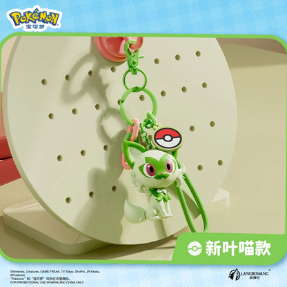 Genuine Pokemon Keychain Pikachu Gengar Sylveon Sprigatito Quaxly Fuecoco Anime Action Figure Toy Keyring Fragrance Pendant Gift