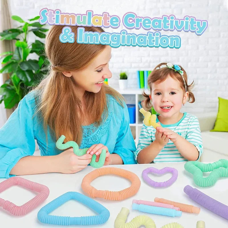 6 Pcs/Pack Pop Tubes Sensory Toys Fidget Pop Tube Stress Relief Decompression Finger Toy Telescopic Tube for Kids Teenager Gifts