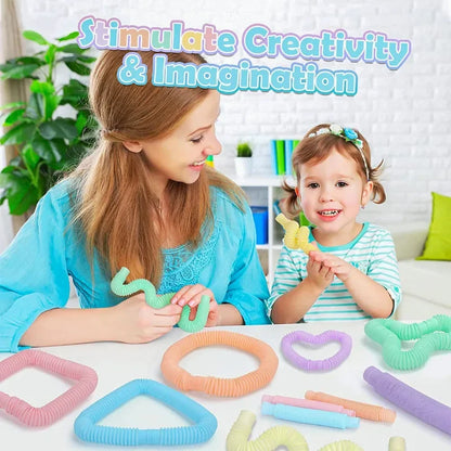 6 Pcs/Pack Pop Tubes Sensory Toys Fidget Pop Tube Stress Relief Decompression Finger Toy Telescopic Tube for Kids Teenager Gifts