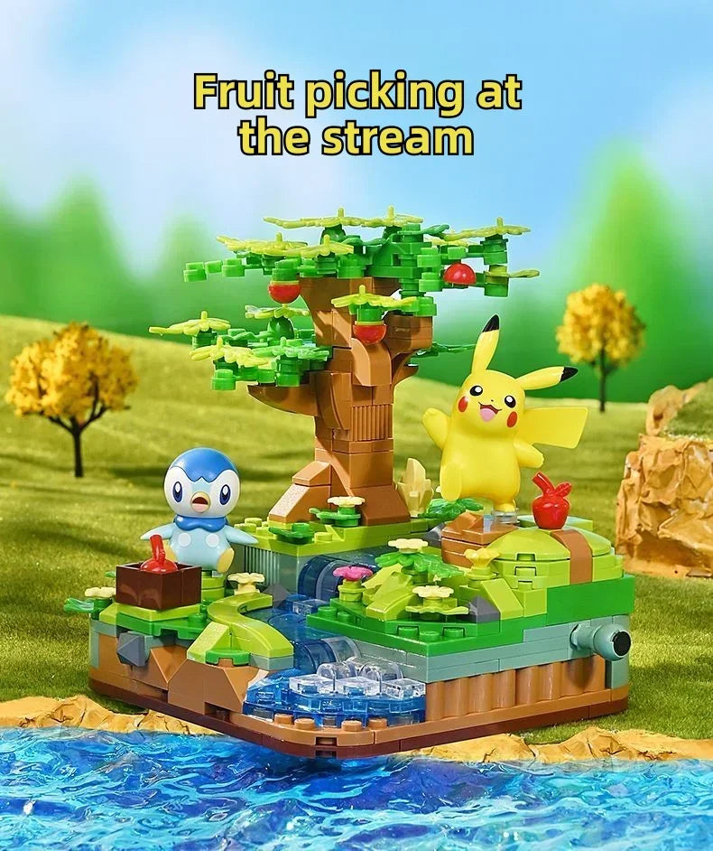 Pokémon Series Building Blocks Pikachu Psyduck Pogaman Cartoon Scene Model Bricks Collection Ornaments DIY Toys Holiday Gifts