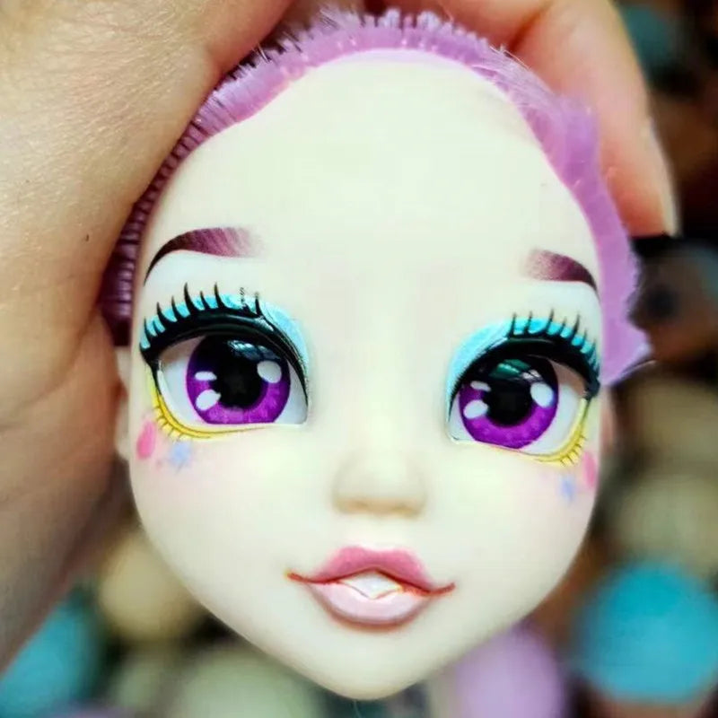 Quality Doll Heads Sparkly Alive Glasses Eyes No Hair Doll Parts White Purple Gold Hair Blue Black Skin Doll Accessories
