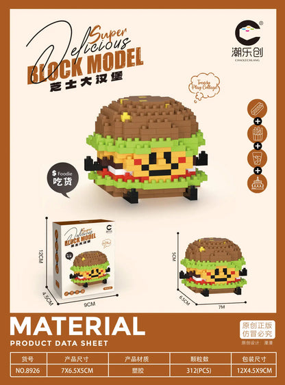 CLC Diamond Particle Casual Splicing Fruit French Fries Burger Block Toys Happy Food and Play Series Toys for Children Gifts