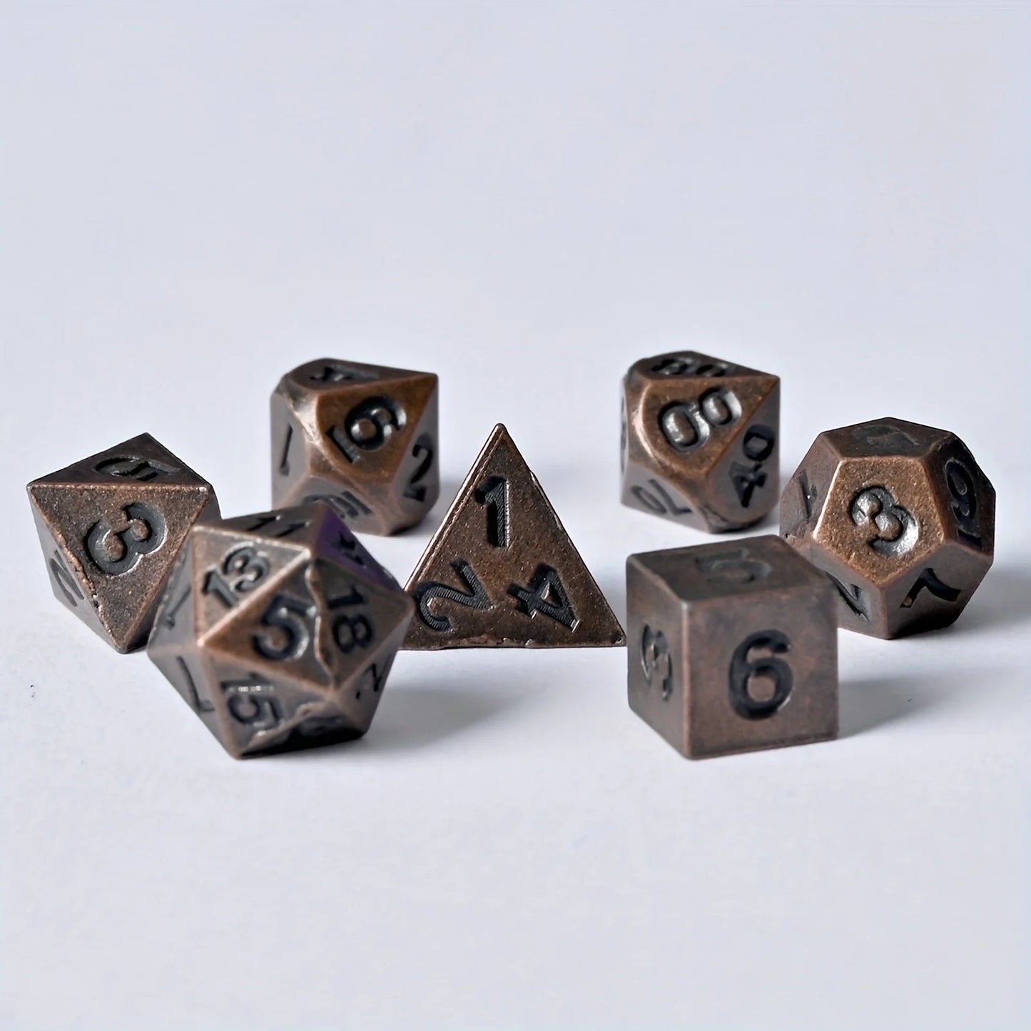 7pcs DND  Mini Antique Iron Dice Set, Bronze Polyhedral Metal Game Dice Set, Tiny Portable Dice For Game Player