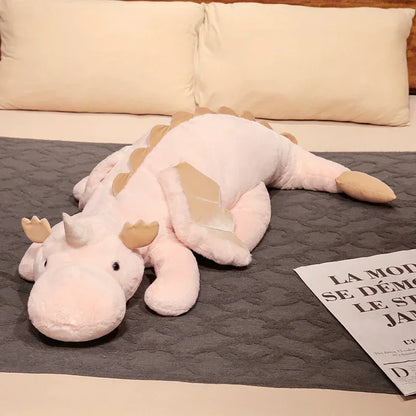 Cartoon Giant Flying Dragon White Pink Snow Dragon Plush Dinosaur Plushie Toy Soft Stuffed Animal Doll Big Sleep Pillow Kid Gift
