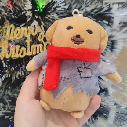 Kawaii Mini Stray Patch Puppy Plush Pendant Cotton Stuffed Red Scarf Puppy Toys Funny Keychain Bags Decor