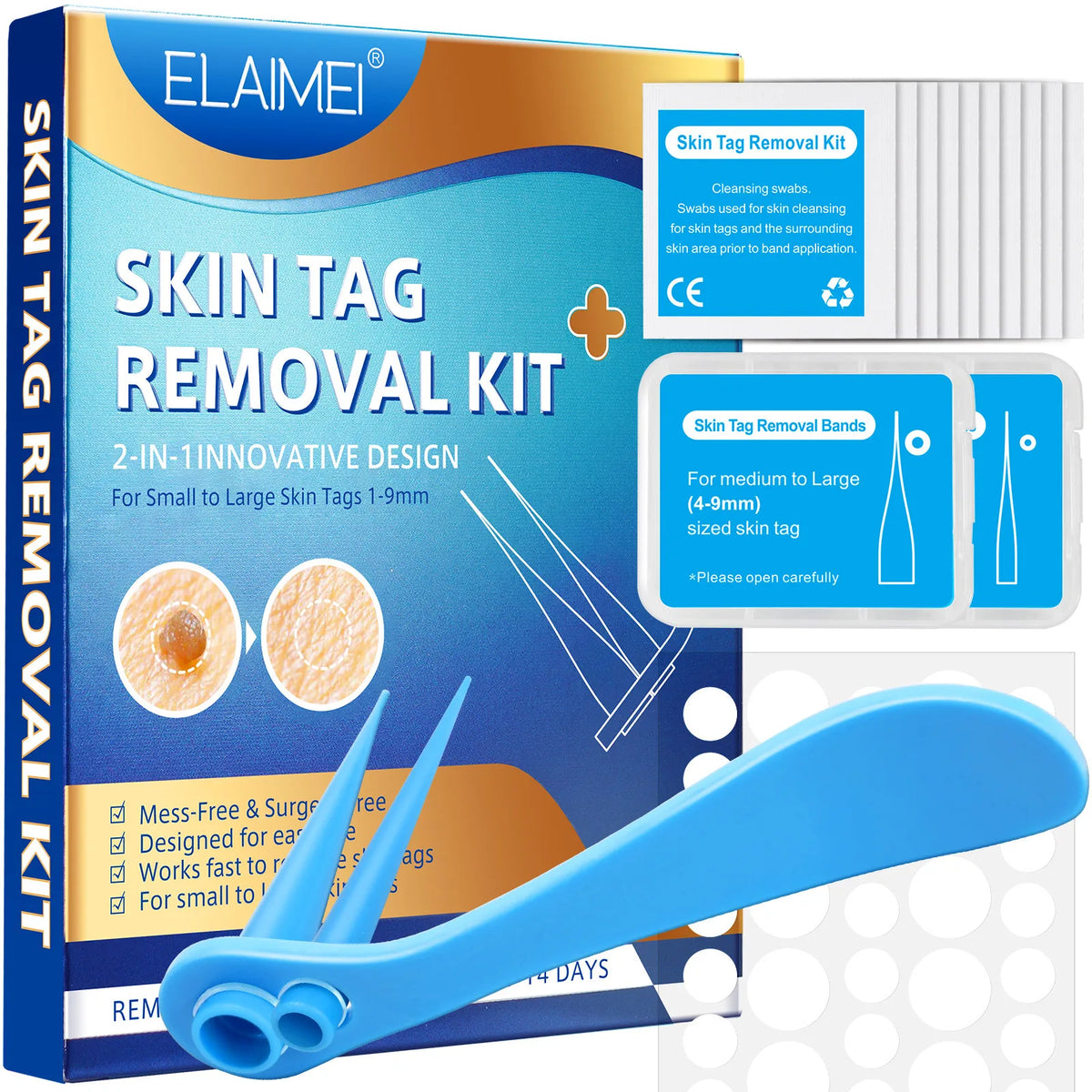 Skin Tag Removal Mole Wart Removal Facial Mole Wart Microstrip Tag Removal Kit Automatic Mole Remover Tool with Cleansing Swabs