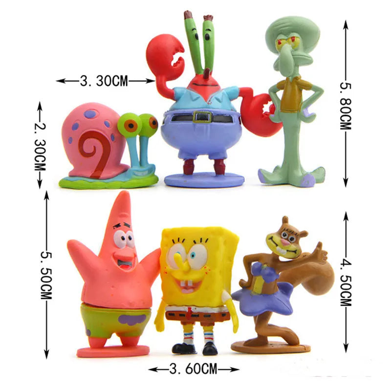 Spongebob Anime Figure Patrick Star Octopus Brother Handmade Model Cartoon Toys for Kids Ornaments 6PCS/8PCS Set Cake Decoration