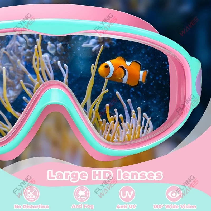 Colorful Kids Swim Goggles Wide Vision Anti-UV Anti-Fog No Leak Pool Swimming Accessories for Boys Girls Youth Toddler Age 3-15