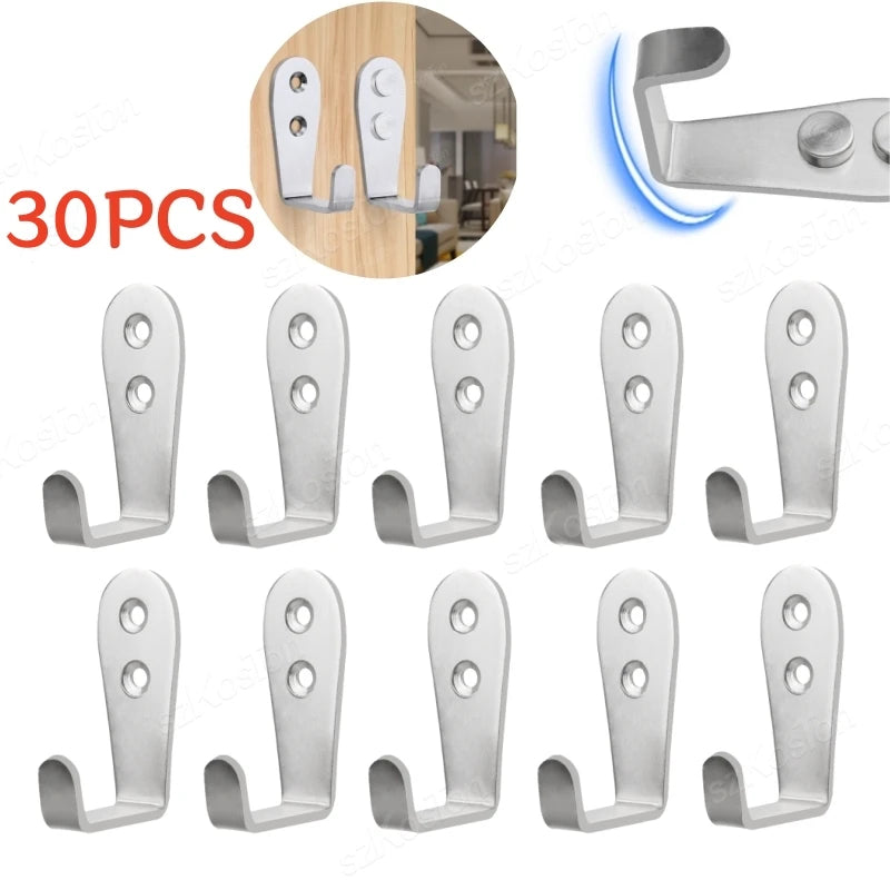 20/10 PCS Double Hole Hook Heavy Duty Stainless Steel Wall Hook Waterproof Hook Bathroom Hanging Towel Key Coat Bag