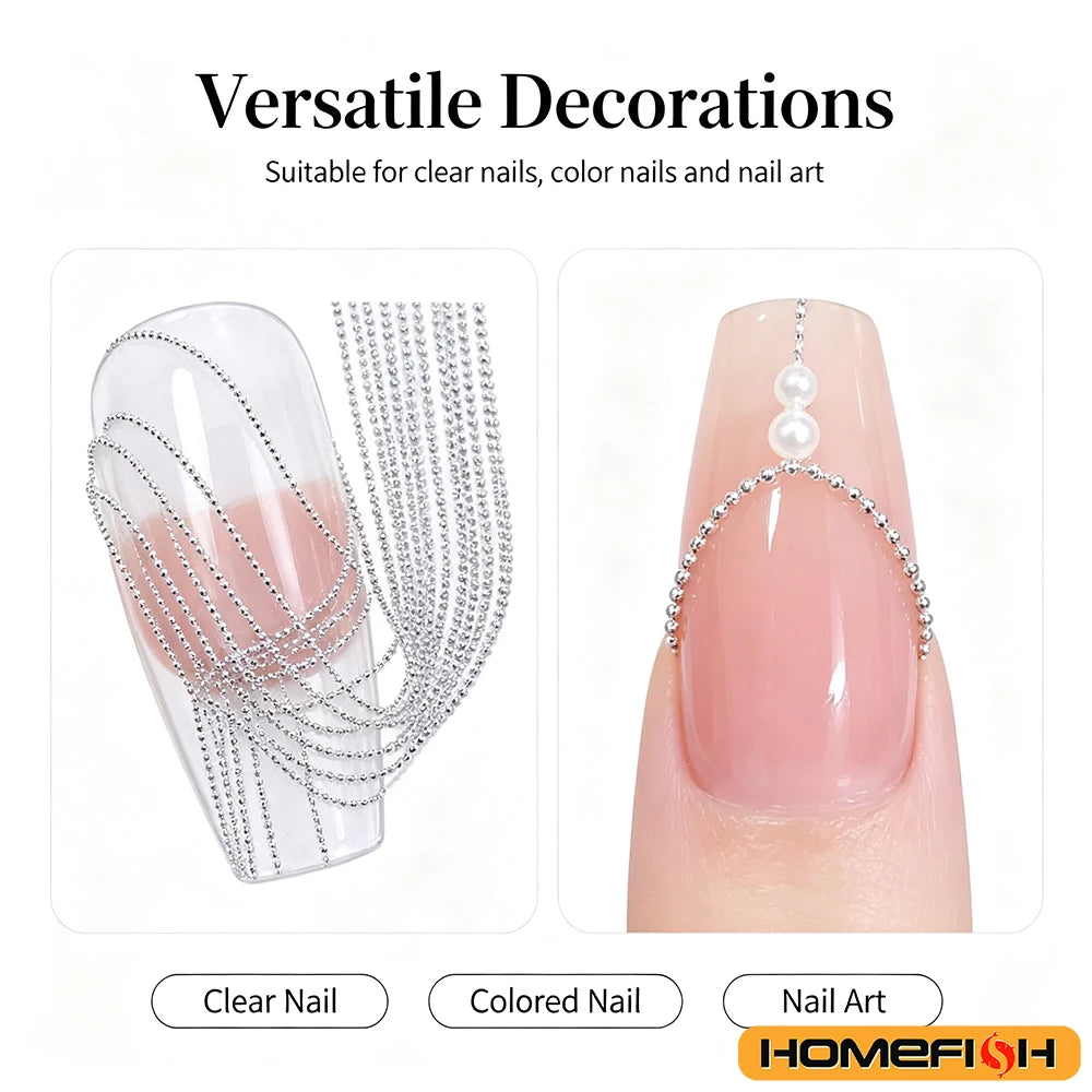 1M/Pack 0.8mm Gold Silver Nail Bead Chain Charm Ellipse Stone Nail Art Decorations Giltter Metal Steel Ball Jewelry Accessory