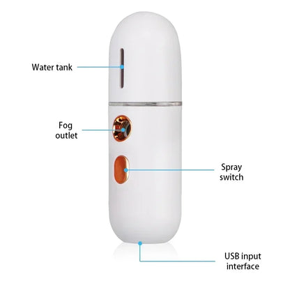 Mini Portable Humidifier Nano Mister Facial Steamer Device Beauty Spray Hydrating Apparatus Cold Spray Apparatus Rechargeable