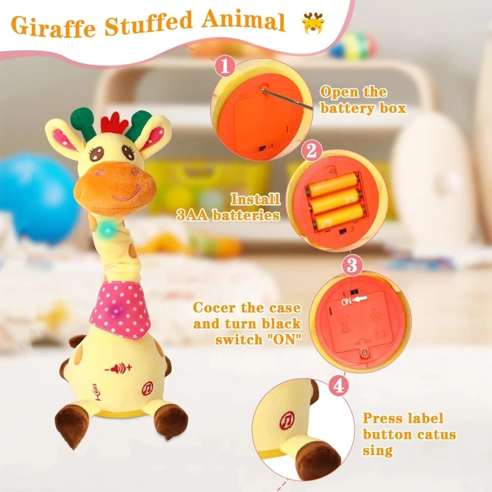 Repeating What You Say Dancing Talking Giraffe Toy with 10 Songs Plush Swaying Dancing Giraffe Adjustable Volume Glowing