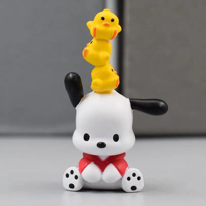 5Pcs-Set Sanrio Cinnamoroll Anime Figure Pochacco Kuromi Pom Pom Purin Hello Kitty Action Figure Toys Model Doll My Melody Gifts