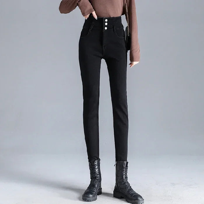 High-Waist Multi-Button Stretch Jeans