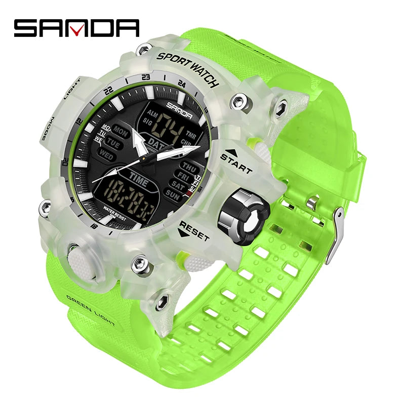 SANDA Outdoor Sports Military Mens Watch LED Digital Electron Quartz Male Wristwatch Dual Display Clock Men Relogio Masculino