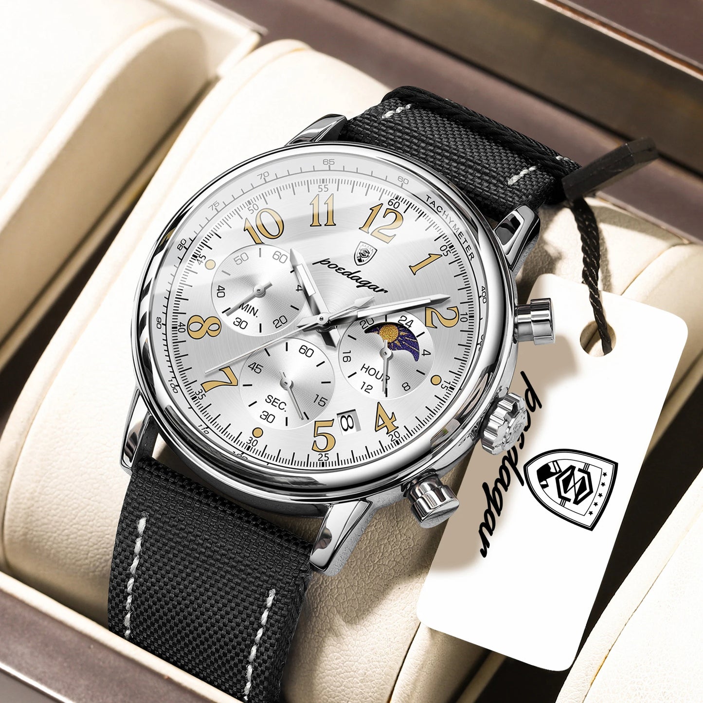 POEDAGAR Luxury Sports Men Watch Waterproof Luminous Leather Quartz Man Wristwatch Chronograph Date Military Men's Watches Reloj