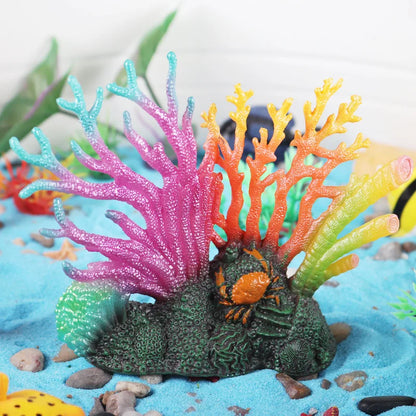 Oenux Ocean Animals Model Jellyfish Starfish Sea Anemone Coral Action Figures Aquarium PVC Miniature Educational Kids Toy Gift