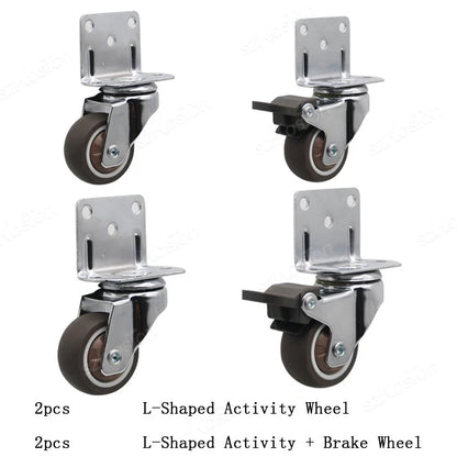 4Pcs L-shaped Furniture Caster 1-2 inch Universal Soft Rubber Wheel For Platform Trolley Chair Accessory Swivel Caster Household