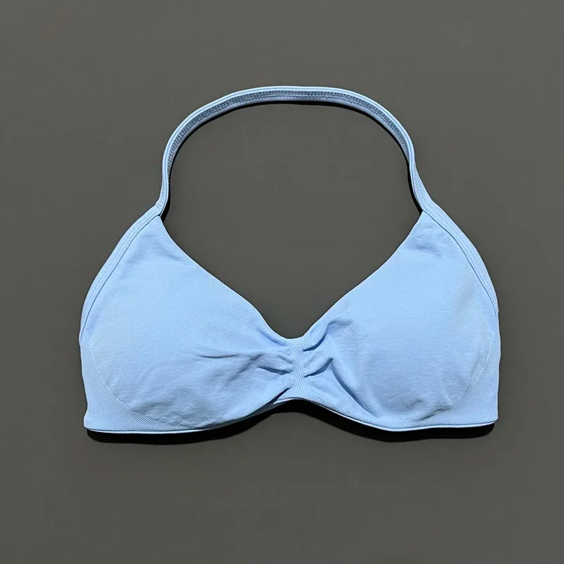 HISTELLO Strappy Bra Women Seamless Gym Underwear High Support Halter Sexy Sports Pilates Clothing Push-up Yoga Workout Tank Top