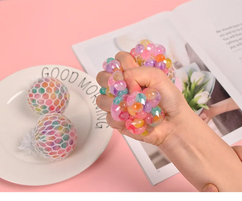 The Rainbow Bead Pressure Reducing Ball Squishy Fidget Toys Funny Stress Reliever Reduce Pressure Prop for Childrens and Adults