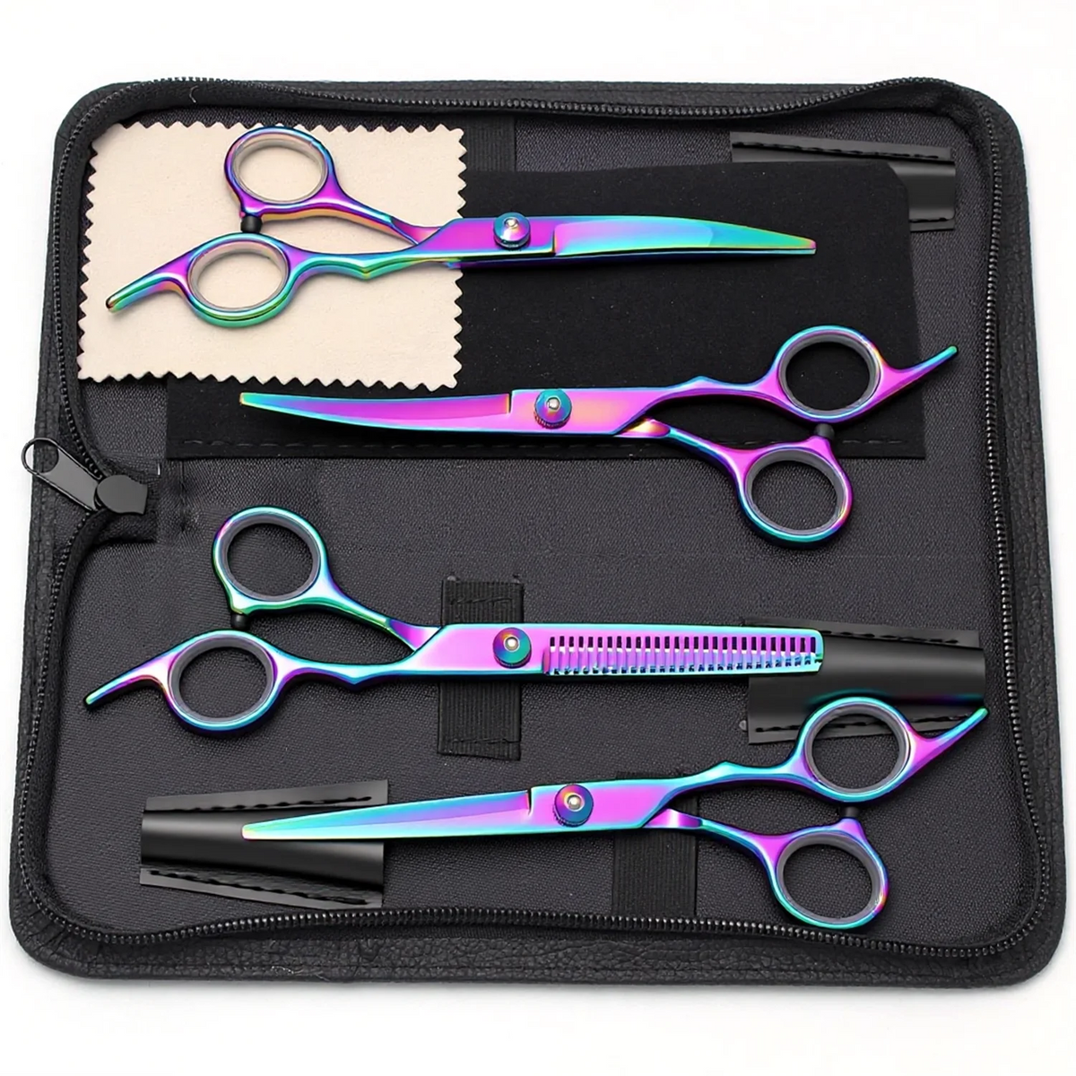 6 Inch Professional Dual Use Scissors for Hair Cutting and Pet Grooming Straight Curved Thinning Comb Stainless Steel Salon