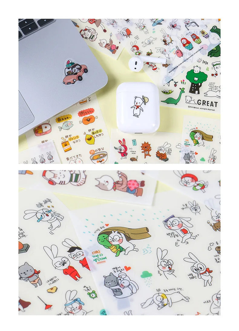 6Pcs/Lot Waterproof Cartoon Transparent Pvc Stickers DIY Hand Account Diary Decorative Stickers Kawaii Phone Cup Stickers