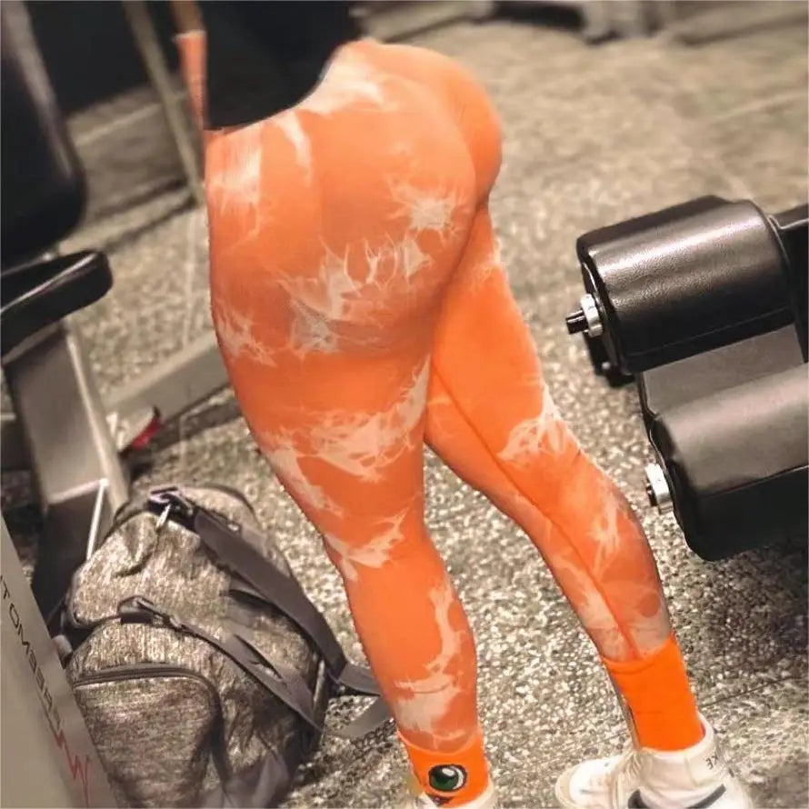 Women Athletic Tie Dye Gym Leggings Butt Lifting Workout Thick Elastic Yoga Pants Fitness Sports High Waist Training Tights