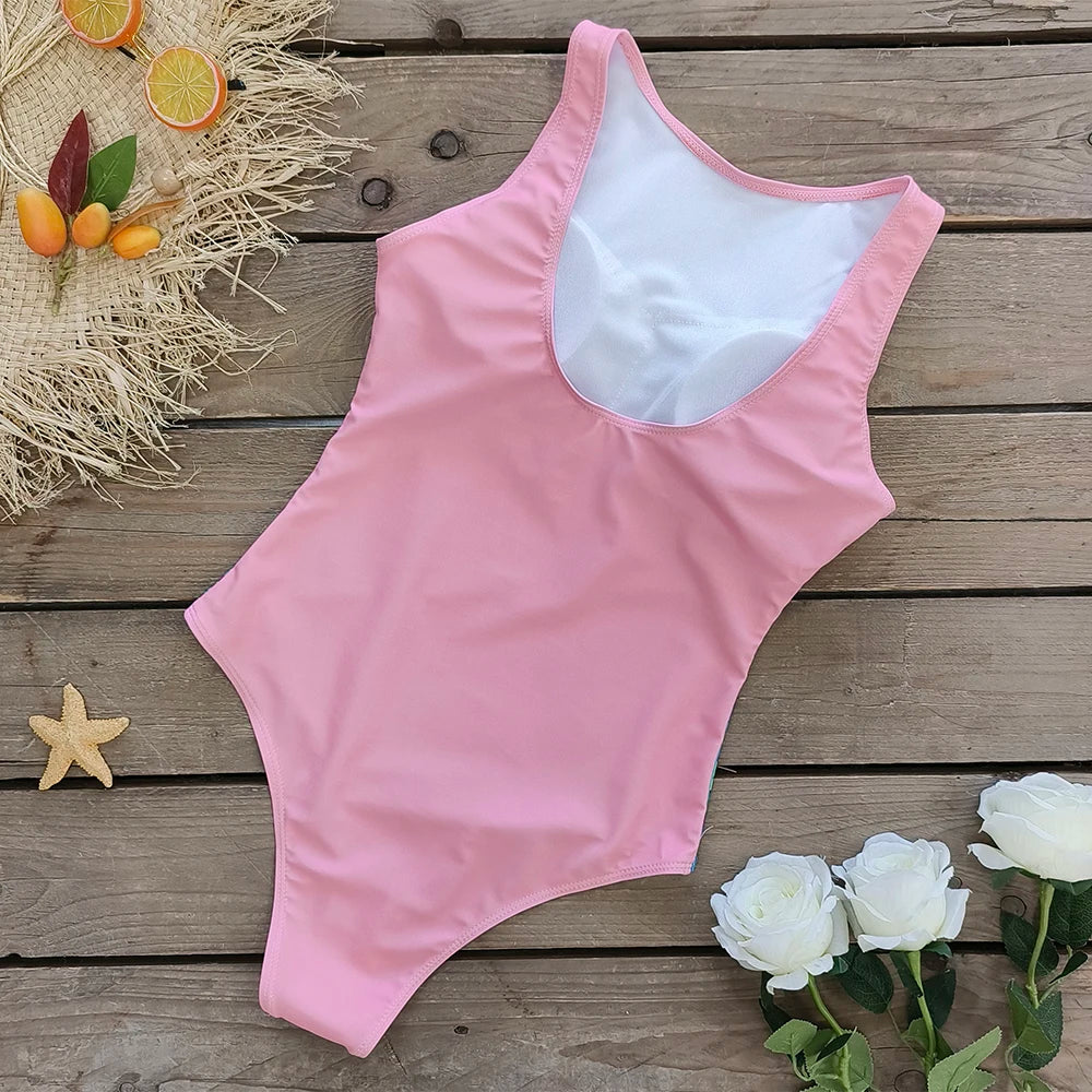 2026 New Printed One-piece Swimsuit Classic Printed Lace Up Swimsuit Women's Push Up Flower One-piece Suit Beach Wear For Female