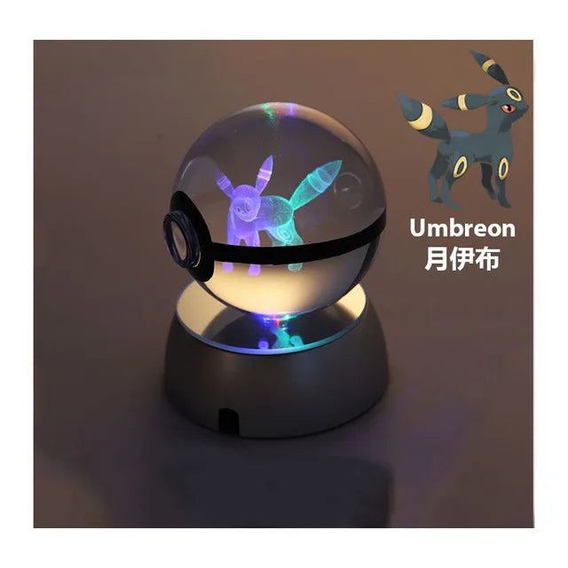 Anime Pokemon 3D Crystal Ball Snorlax Figure Pokeball Engraving Crystal Charizard Model with LED Light Base Kids Gift ANIME GIFT