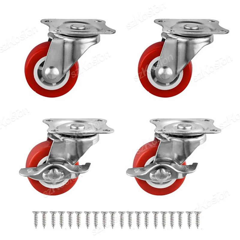 4Pcs/lot 1-2inch Furniture Caster PVC Red Universal Wheel Swivel Caster Roller Wheel For Platform Trolley Accessory