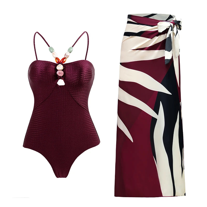Blue One-Shoulder Ruffled Print Floral Swimsuit Set Cover Up Single Piece Micro Monokini Sexy Swimwear For Girls Summer Beach