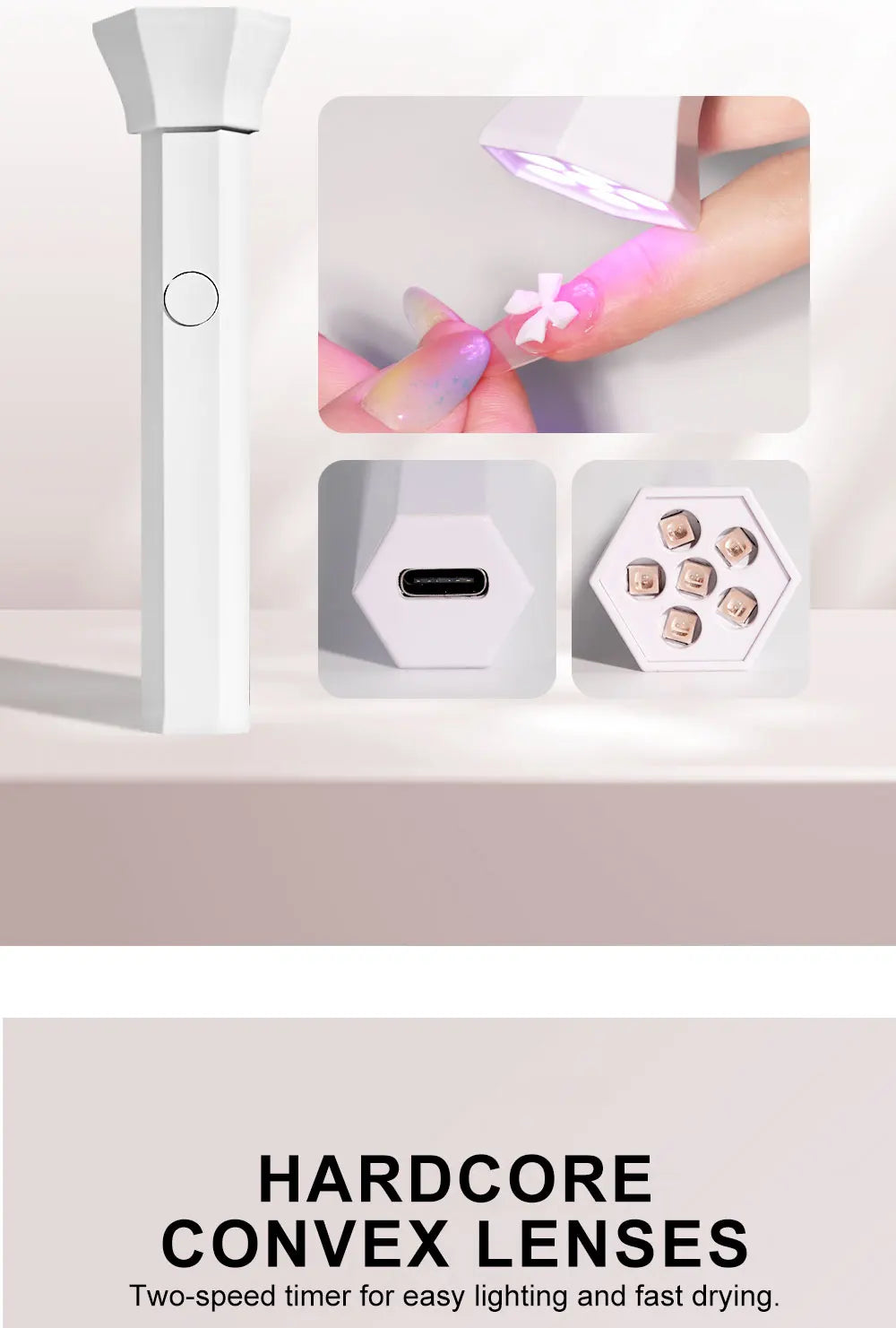 Rechargeable Portable UV LED Nail Lamp - Gel Polish Drying Desk Stand Light Support Base for Nail Art