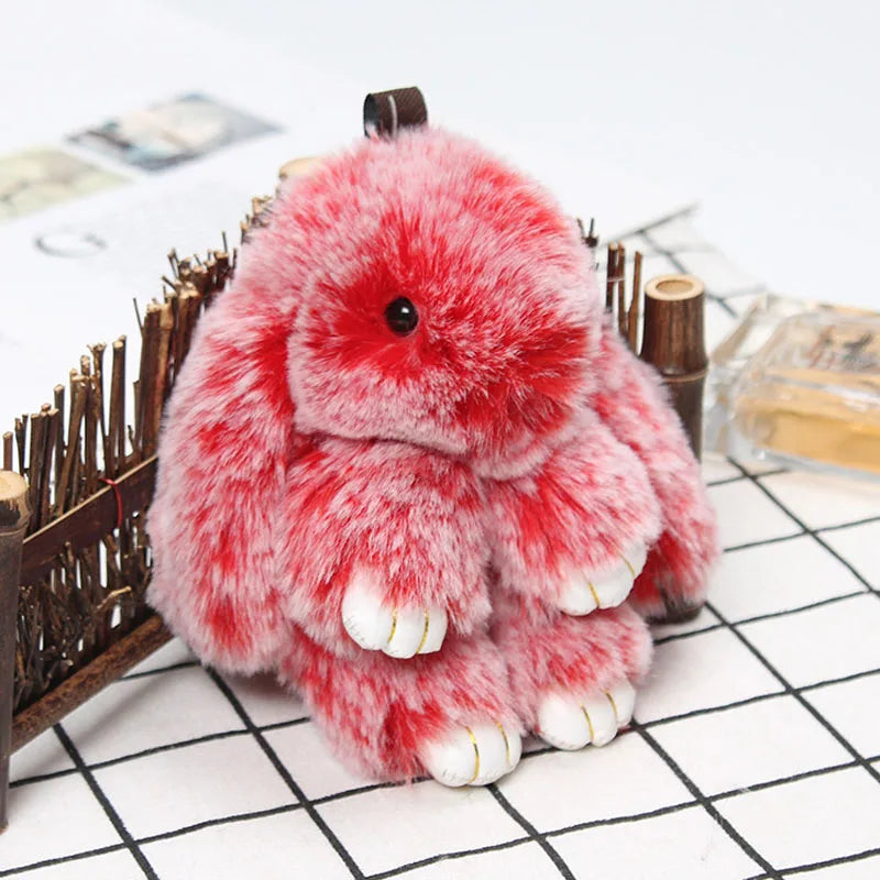 Cute Pluff Bunny Keychain Women Fur Pom Pom Angel Rabbit Key Ring Hare Plush Dolls Toy Girls Bag Car Key Pendant Kids Xmas Gift