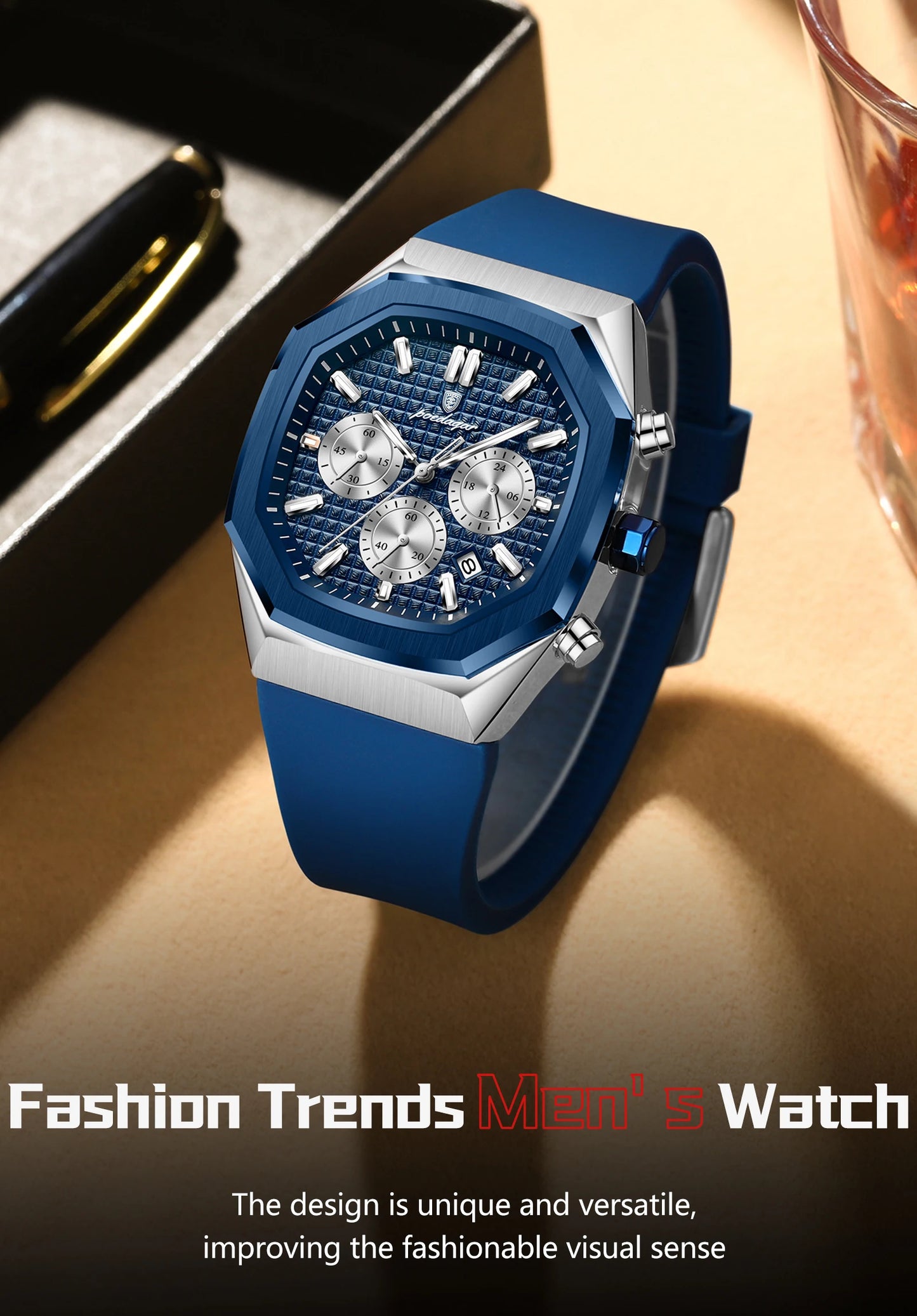 POEDAGAR Business Men's Watch Chronograph Date Silicone Strap Quartz Man Watch Waterproof Luminous Fashion Watches For Men Reloj