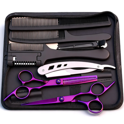 Hair Cutting Scissors Set Barber Shears Kit with Comb Razor Clip Bag Stainless Steel Thinning Scissors Home Salon Beginners 1001