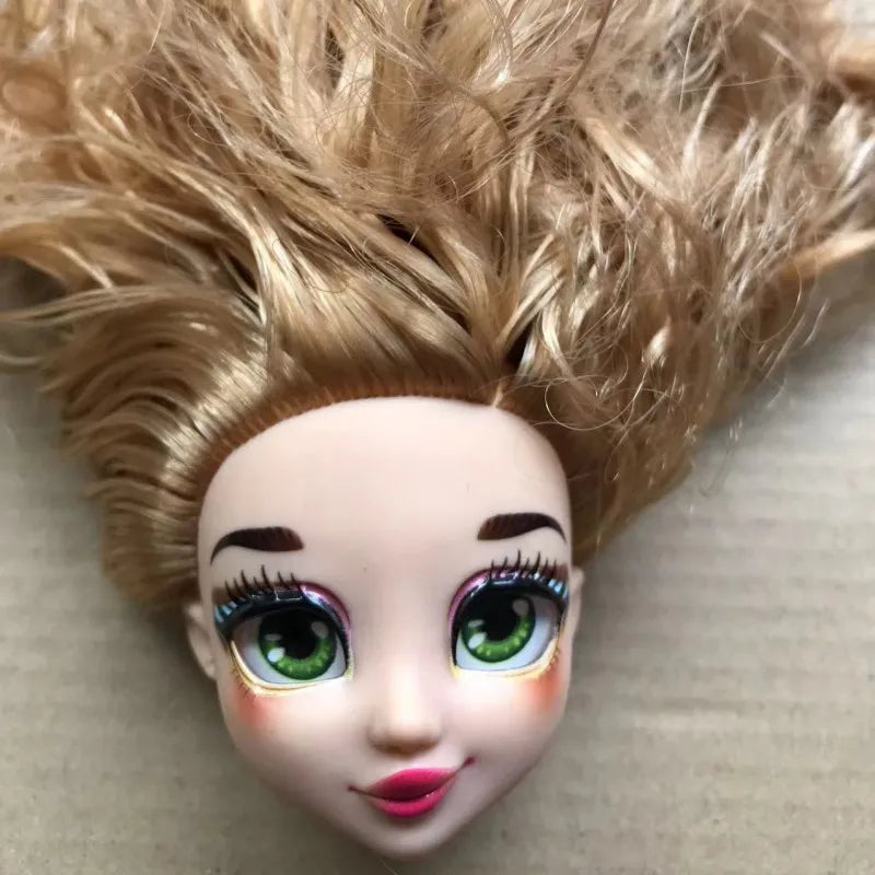 Quality Doll Heads Sparkly Alive Glasses Eyes No Hair Doll Parts White Purple Gold Hair Blue Black Skin Doll Accessories