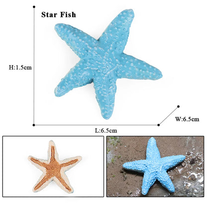 Oenux Ocean Animals Model Jellyfish Starfish Sea Anemone Coral Action Figures Aquarium PVC Miniature Educational Kids Toy Gift