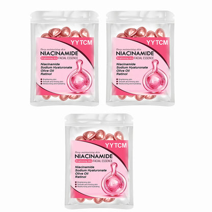 Niacinamide Facial Essence Capsules, Containing Retinol, Olive Fruit Oil, Gardenia Extract, Brighten Skin Tone, Moisturize and Hydrate, and Smooth and Soften Skin (0.5Gx30 Capsules)/Bag-1 Bag