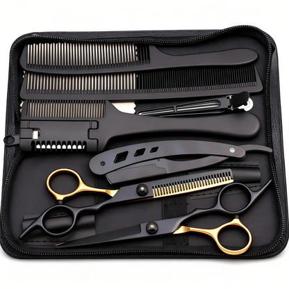 Hair Cutting Scissors Set Barber Shears Kit with Comb Razor Clip Bag Stainless Steel Thinning Scissors Home Salon Beginners 1001
