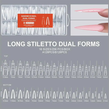 256pcs Sandwich Nail Dual Form Set Quickly Building Full Cover Tips Nail Extension Form Clear French Tip Manicure Tool