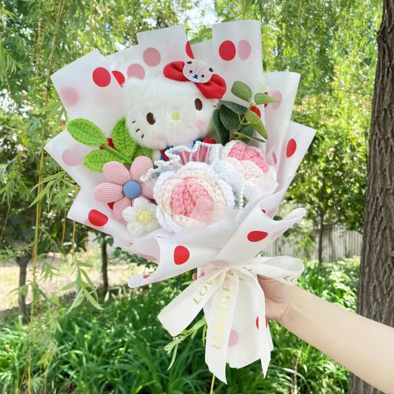 Cartoon Handmade Hello kitty Plush Small Pendant Keychains Creative Valentine Christmas Graduation Gifts For Girls
