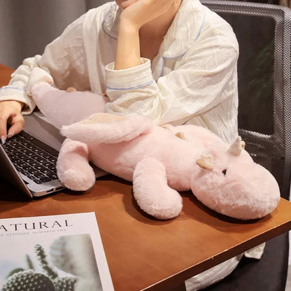 Cartoon Giant Flying Dragon White Pink Snow Dragon Plush Dinosaur Plushie Toy Soft Stuffed Animal Doll Big Sleep Pillow Kid Gift
