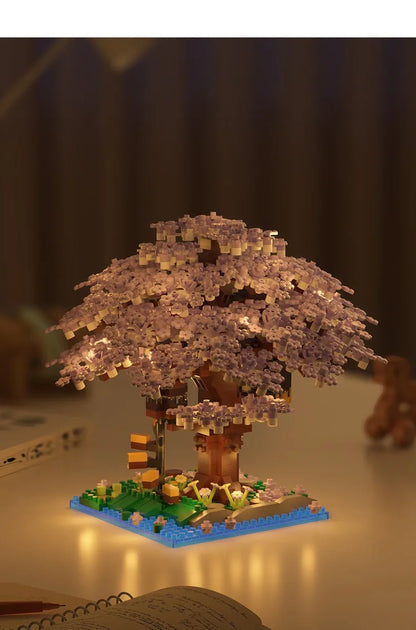 DIY Purple Romantic Cherry Blossom Flower Pink Tree House Assembly Building Blocks Classic Model Miniature Bricks Sets Kid Gifts