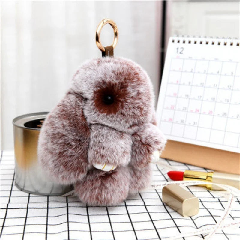 Cute Pluff Bunny Keychain Women Fur Pom Pom Angel Rabbit Key Ring Hare Plush Dolls Toy Girls Bag Car Key Pendant Kids Xmas Gift