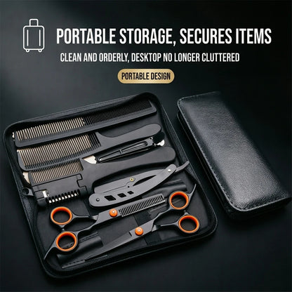 Hair Cutting Scissors Set Barber Shears Kit with Comb Razor Clip Bag Stainless Steel Thinning Scissors Home Salon Beginners 1001