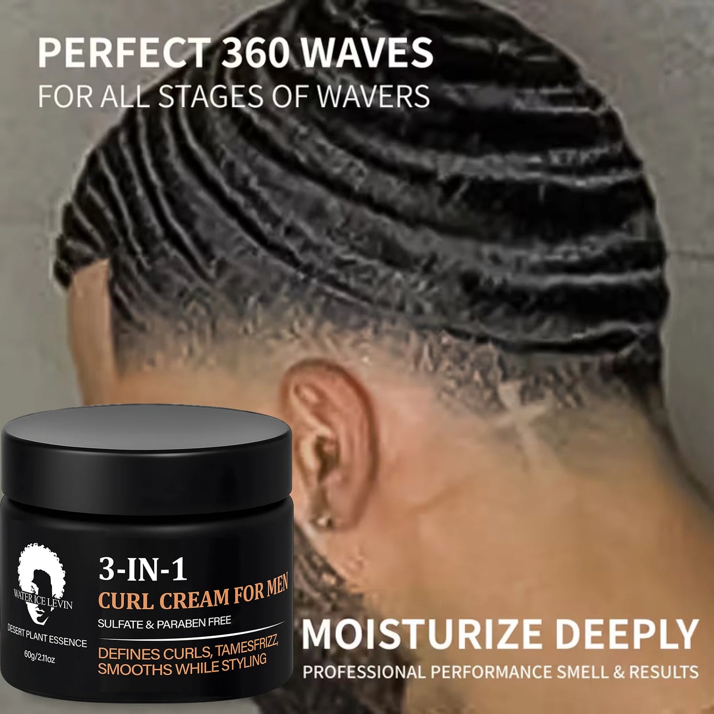 3-in-1 Curl Cream for Men, Sulfate & Paraben Free, Defines Curls & Tames Frizz, Smooth Styling Cream.