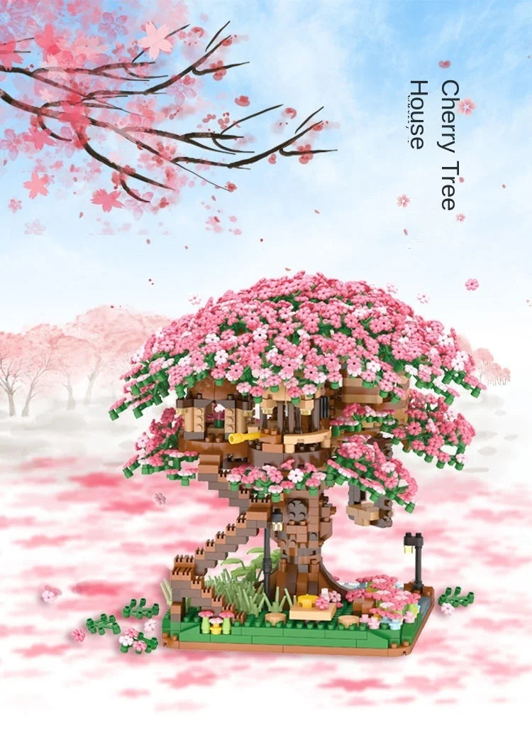 Cherry Bonsai Tree Building Blocks Set DIY Sakura Blossom Plants Bricks with Light Treehouse Model Romantic Gift for Girlfriend