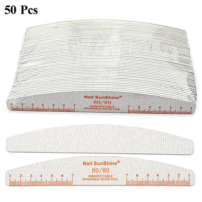 50pcs Nail File Wooden Sanding Buffer Block Pedicure Manicure UV Gel Nail Polish Pro Nail Files Artificial Nail Tips Tools